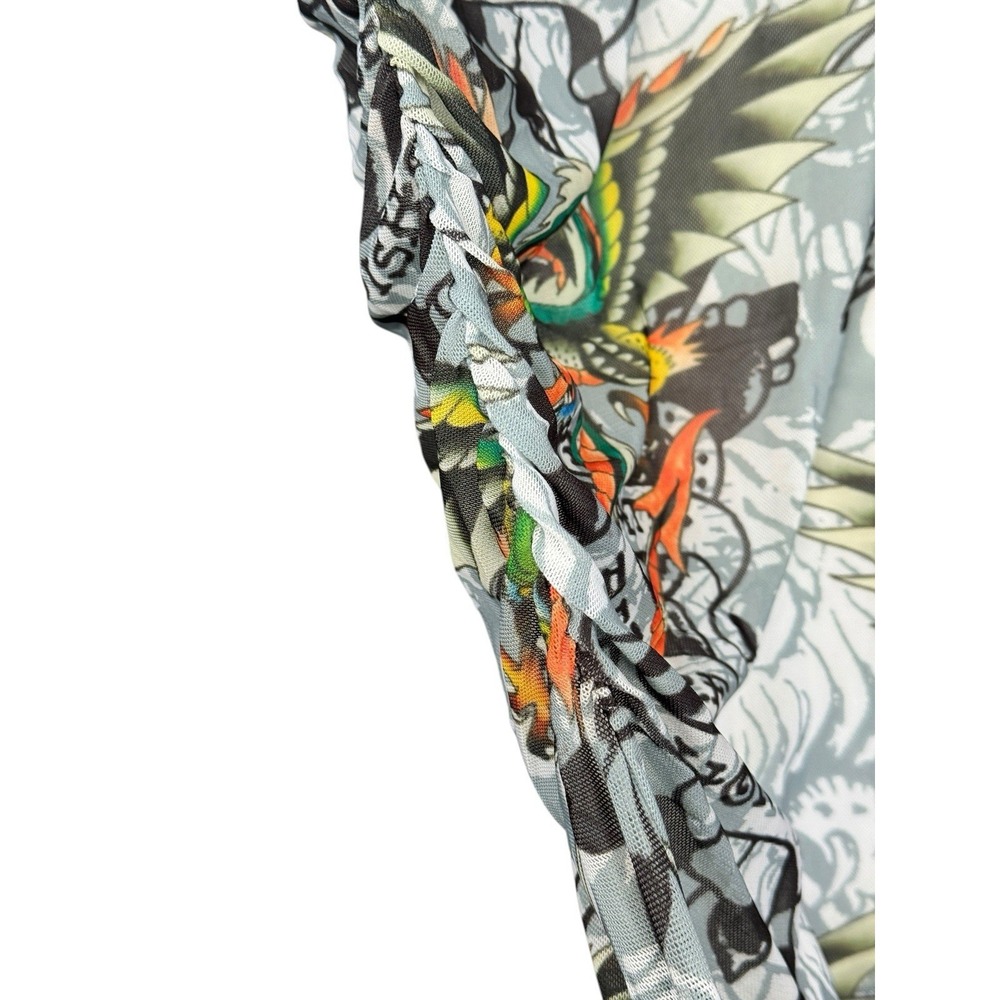 Ed Hardy NWT Dragon Tattoo Print Ruched Bodycon Mini Dress Size Small Y2K - Picture 4 of 15